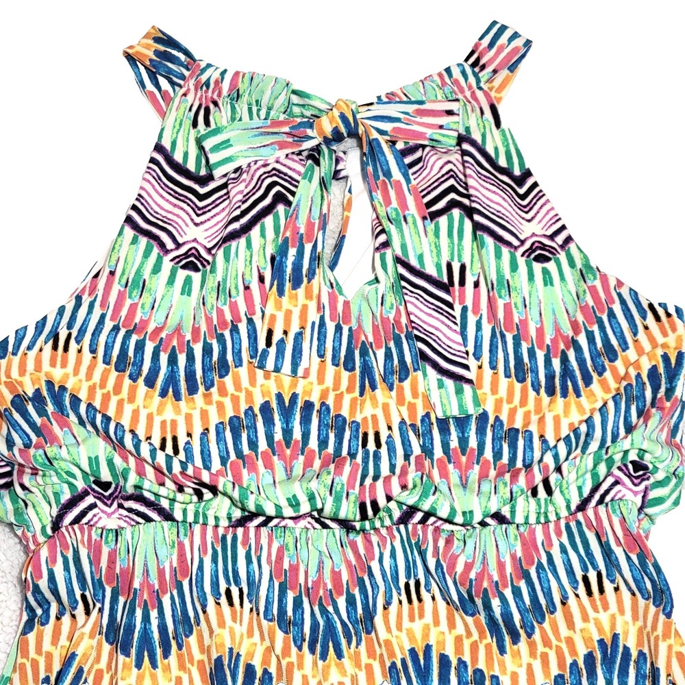 Emma & Michele Geometric Maxi Dress Sleeveless Tie Neck Multicolor Large 27459 - Picture 2 of 7